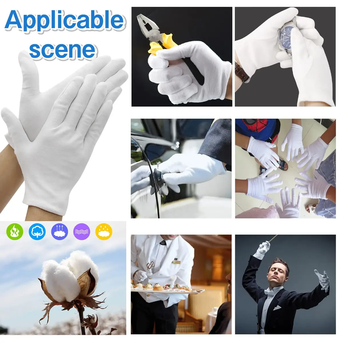 PANGTIKU Moisturizing White Cotton Gloves for Dry Hands | Reusable, Soft & Stretchable (24 pcs) - view 7