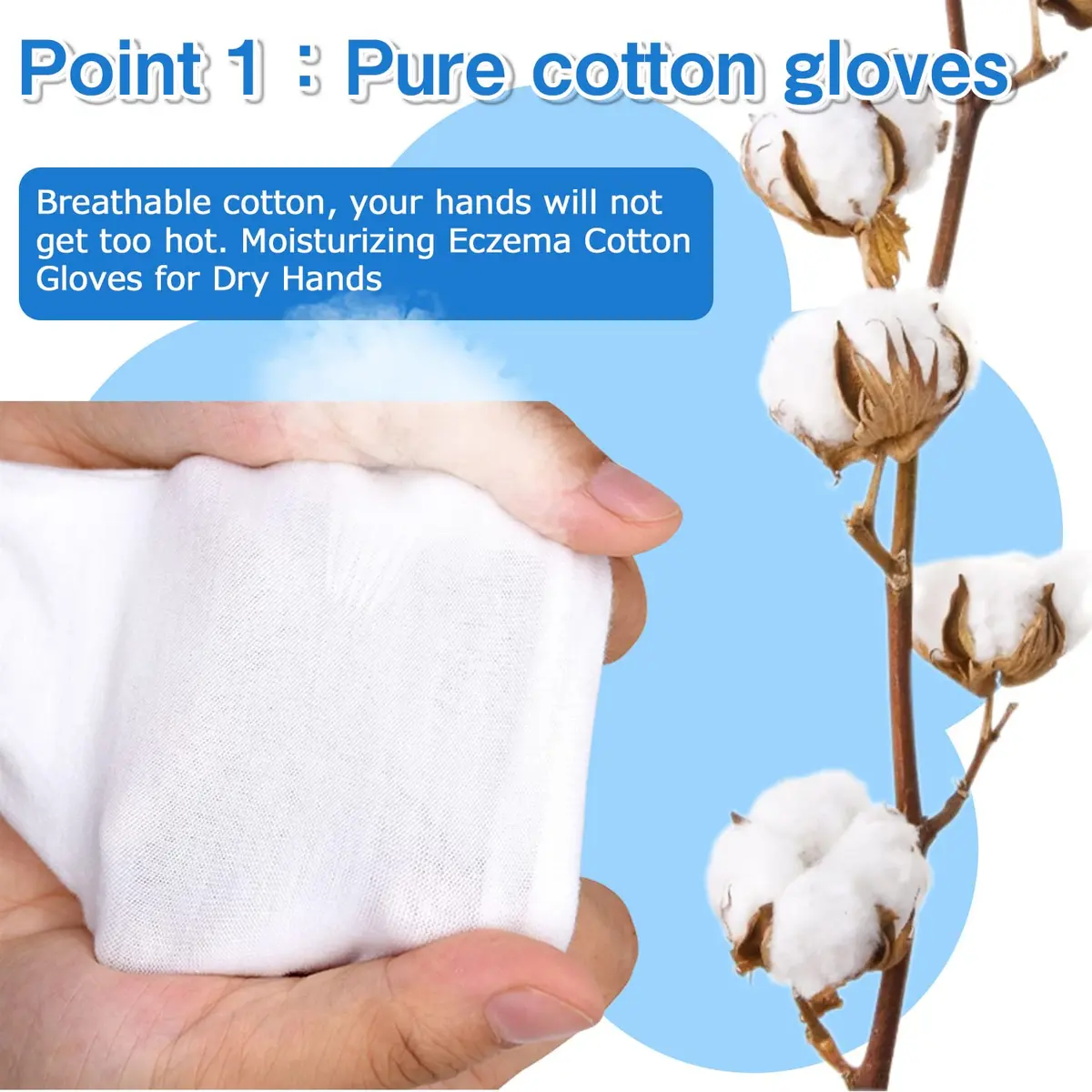 PANGTIKU Moisturizing White Cotton Gloves for Dry Hands | Reusable, Soft & Stretchable (24 pcs) - view 2