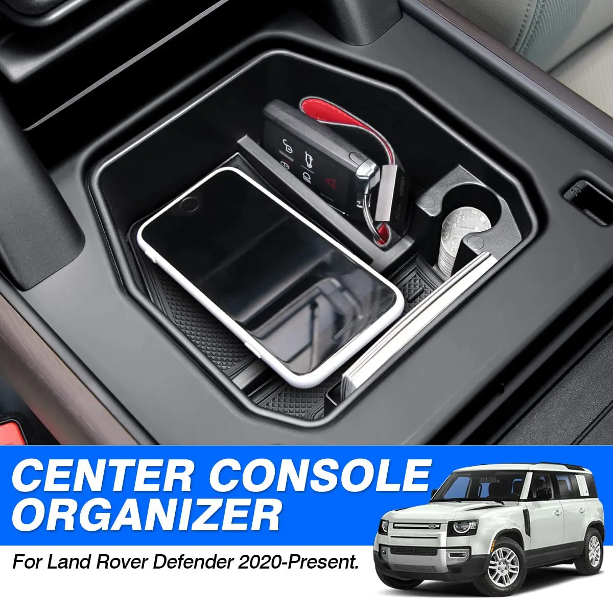 Karltys Center Console Organizer for Land Rover Defender 90 110 130 2020-2026 (Standard Size, Black) | ABS Insert Tray with Multiple Compartments - view 2