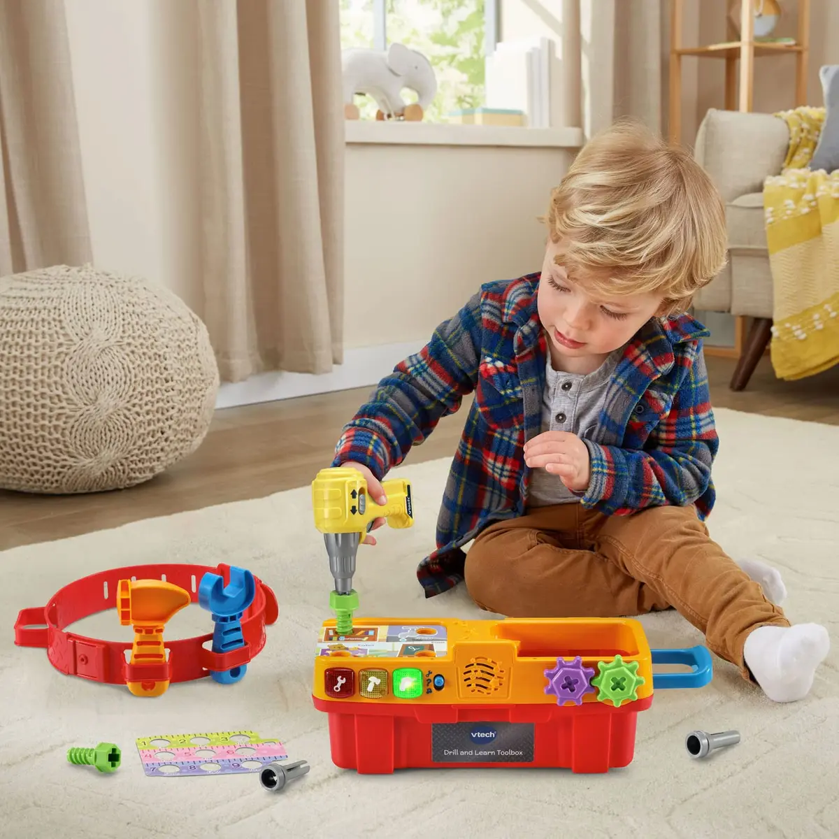 VTech Drill and Learn Toolbox Pro with Working Drill and Tools, 13.2" x 4.9" x 5.6" | Electronic Learning Toy for Ages 2-5 - view 6