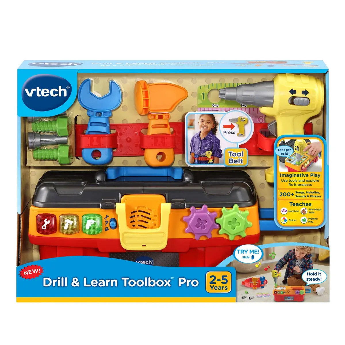 VTech Drill and Learn Toolbox Pro with Working Drill and Tools, 13.2" x 4.9" x 5.6" | Electronic Learning Toy for Ages 2-5 - view 7