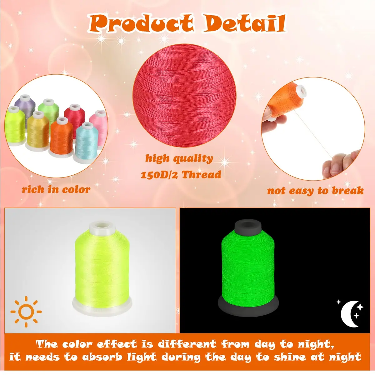 Nuanchu Glow in The Dark Embroidery Thread 12 Colors | 550 Yard Polyester for Sewing & Crafts - view 3