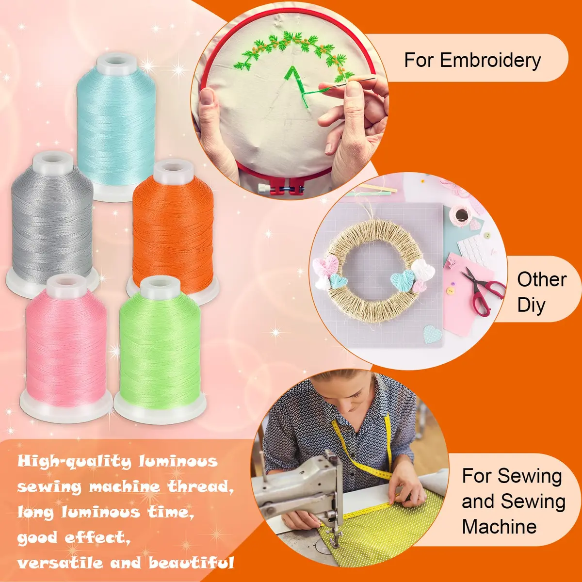 Nuanchu Glow in The Dark Embroidery Thread 12 Colors | 550 Yard Polyester for Sewing & Crafts - view 4