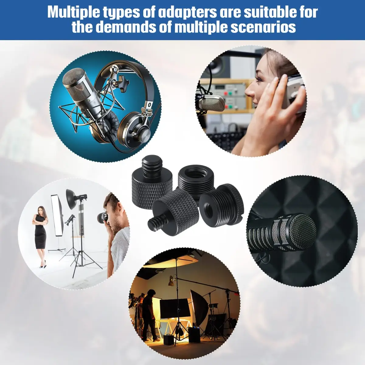 Moxweyeni Black Microphone Stand Adapter Set | 8 Pieces, 4 Styles - view 4