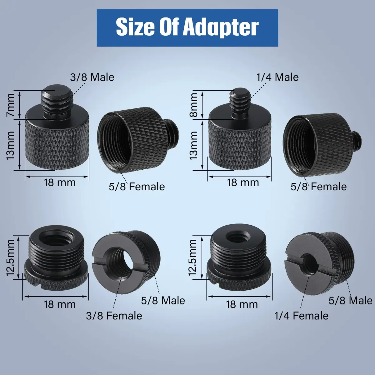 Moxweyeni Black Microphone Stand Adapter Set | 8 Pieces, 4 Styles - view 2