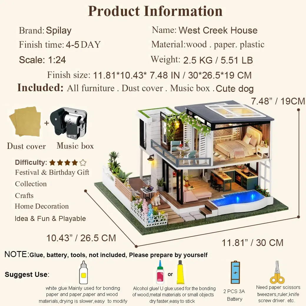 Spilay DIY Miniature House Kit for Adults | Miniature Dollhouse Craft with Lighting & Accessories - view 4