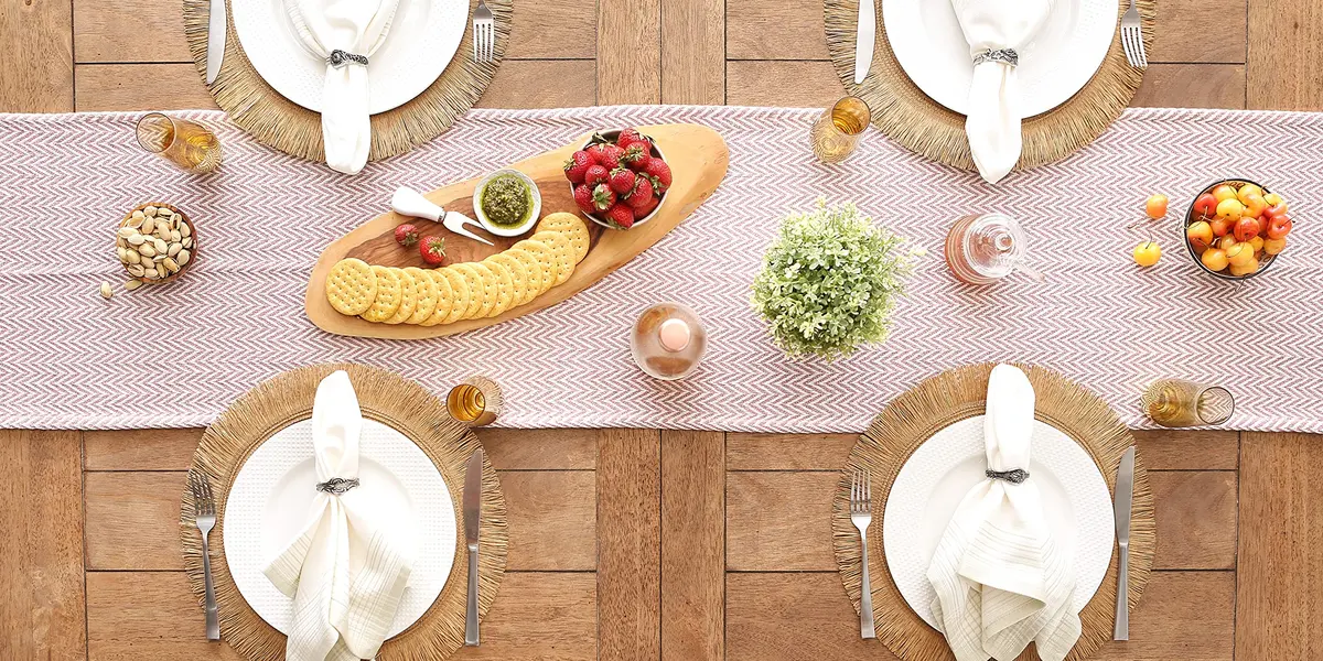 DII Woven Basic Tabletop Collection Chevron Table Runner, 15x72, Pale Mauve | Casual & Durable Cotton - view 5
