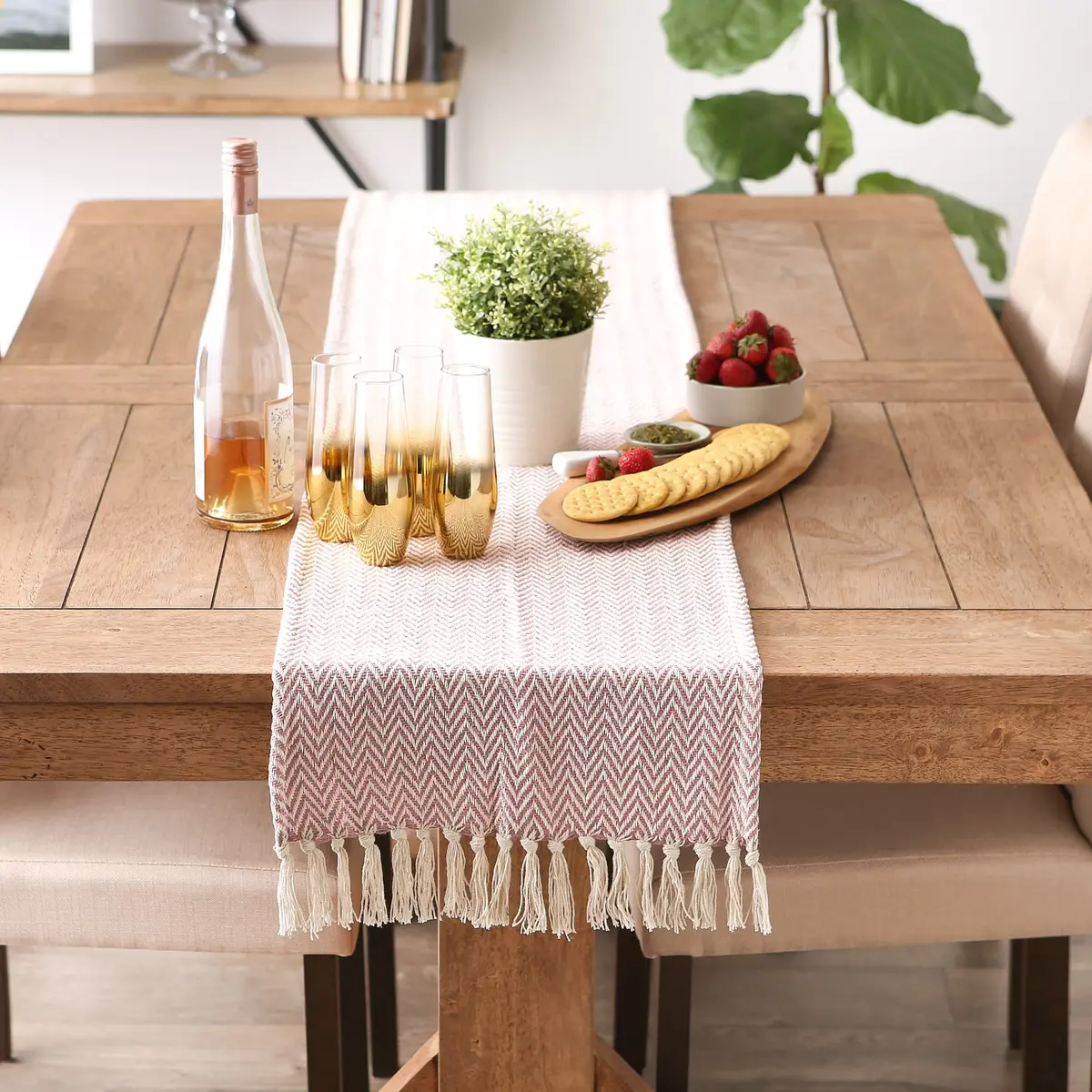 DII Woven Basic Tabletop Collection Chevron Table Runner, 15x72, Pale Mauve | Casual & Durable Cotton - view 2