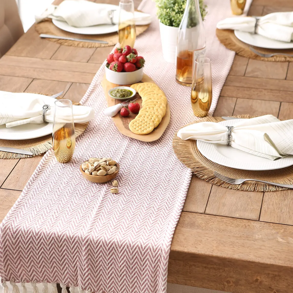 DII Woven Basic Tabletop Collection Chevron Table Runner, 15x72, Pale Mauve | Casual & Durable Cotton - view 3