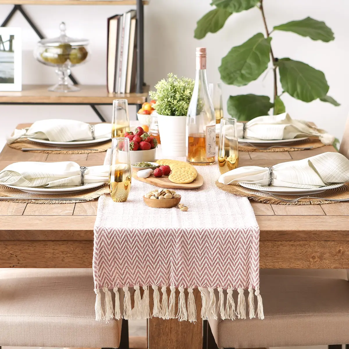 DII Woven Basic Tabletop Collection Chevron Table Runner, 15x72, Pale Mauve | Casual & Durable Cotton - view 4