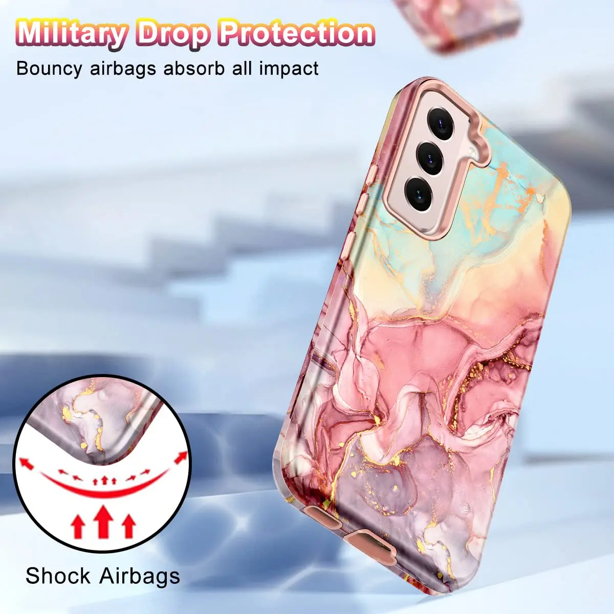 Btscase Rose Gold Marble Pattern Case for Samsung Galaxy S22 5G 6.1 Inch | Triple-Layer Shockproof Protection - view 4