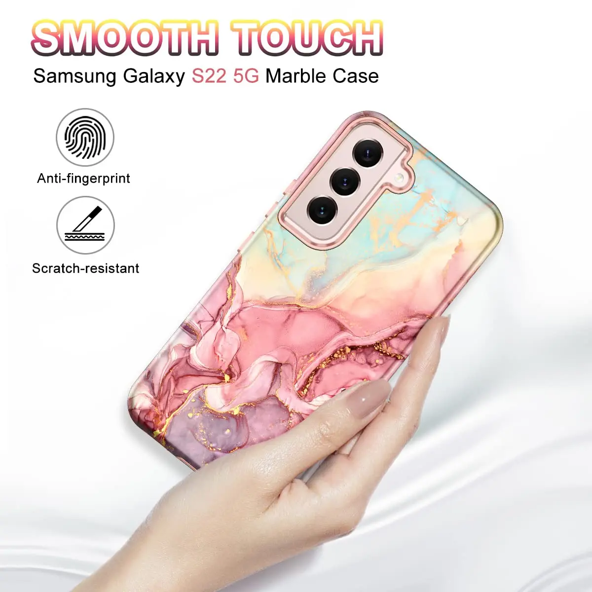 Btscase Rose Gold Marble Pattern Case for Samsung Galaxy S22 5G 6.1 Inch | Triple-Layer Shockproof Protection - view 6