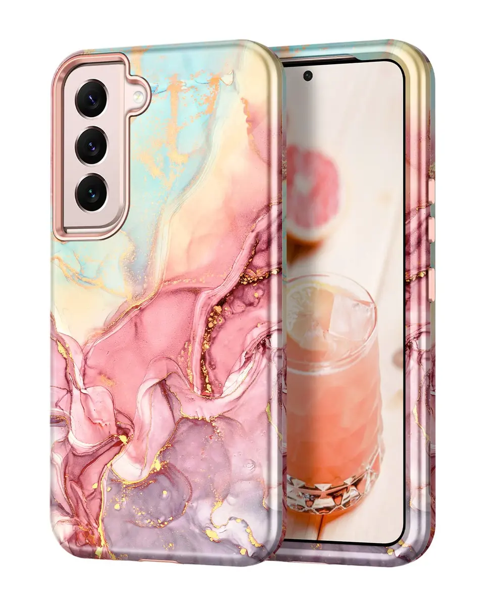 Btscase Rose Gold Marble Pattern Case for Samsung Galaxy S22 5G 6.1 Inch | Triple-Layer Shockproof Protection - main product image