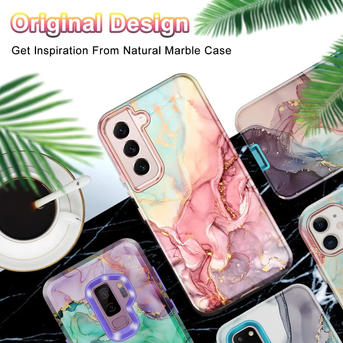 Btscase Rose Gold Marble Pattern Case for Samsung Galaxy S22 5G 6.1 Inch | Triple-Layer Shockproof Protection - view 7