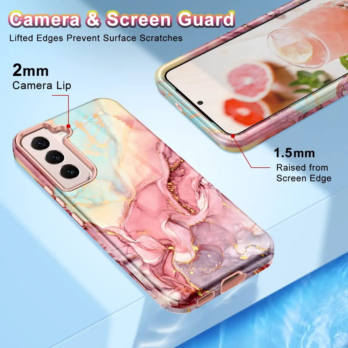 Btscase Rose Gold Marble Pattern Case for Samsung Galaxy S22 5G 6.1 Inch | Triple-Layer Shockproof Protection - view 8