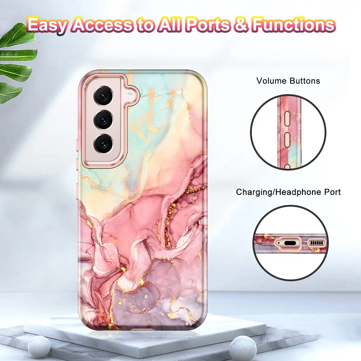 Btscase Rose Gold Marble Pattern Case for Samsung Galaxy S22 5G 6.1 Inch | Triple-Layer Shockproof Protection - view 9