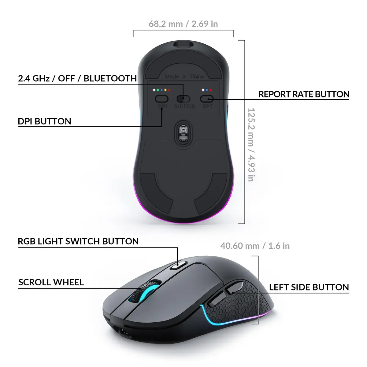 Keychron M3 Wireless Mouse, PAW3395 Sensor 26000 DPI | Ergonomic, Lightweight 79g, 2.4 GHz/Bluetooth 5.1 - view 6