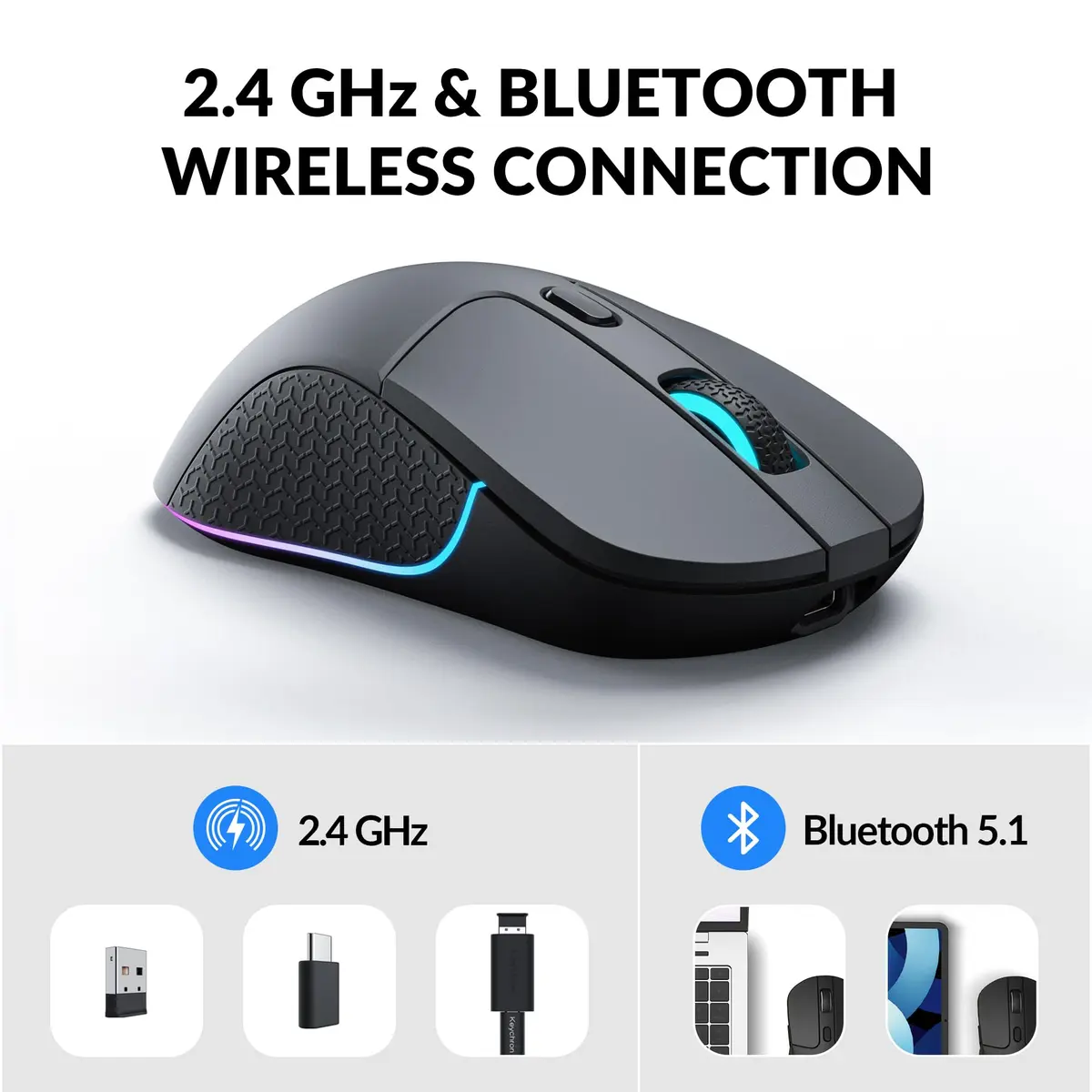 Keychron M3 Wireless Mouse, PAW3395 Sensor 26000 DPI | Ergonomic, Lightweight 79g, 2.4 GHz/Bluetooth 5.1 - view 2