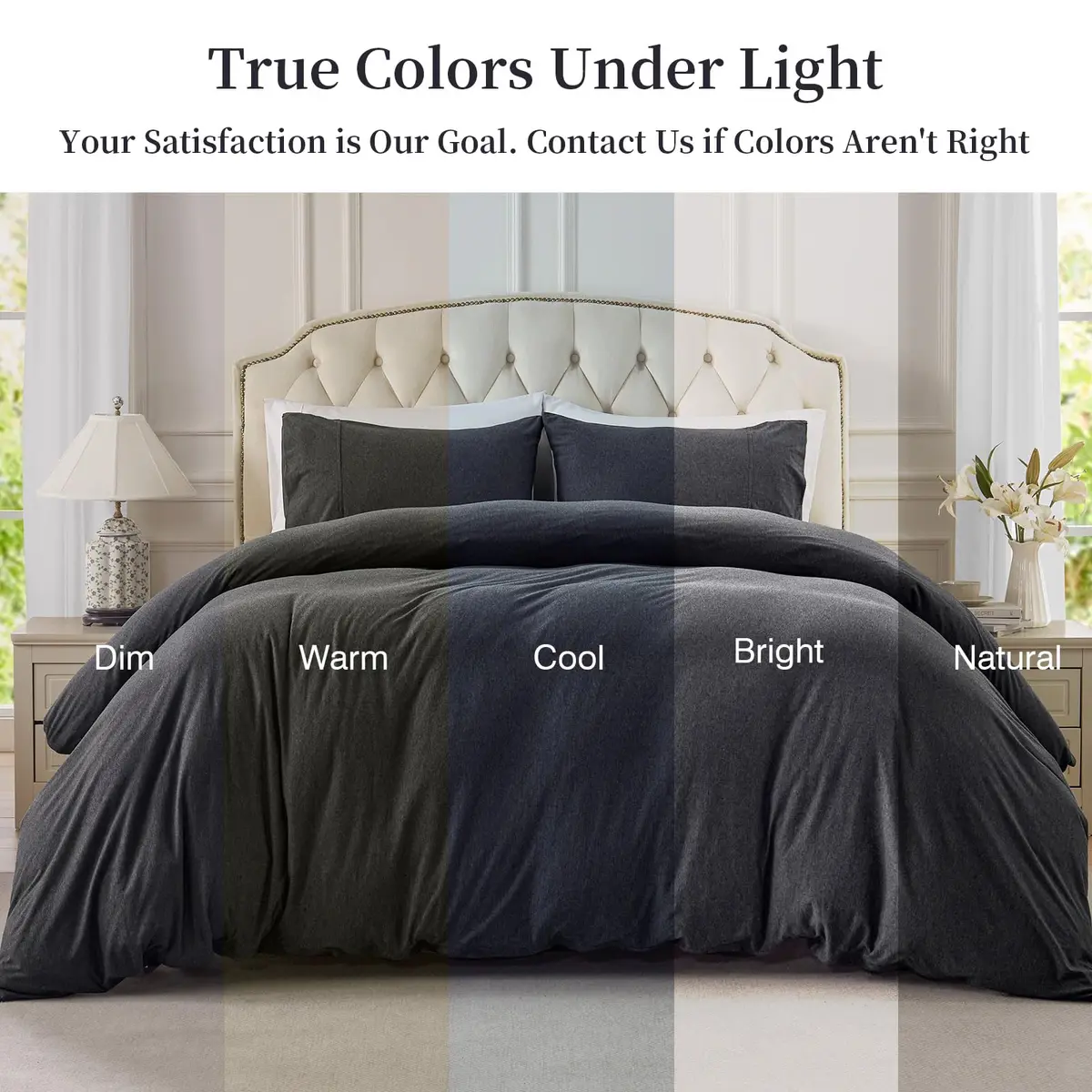 PURE ERA Jersey Knit Duvet Cover Set Heather Charcoal Grey California King | Ultra Soft Cotton Jersey Bedding - view 6