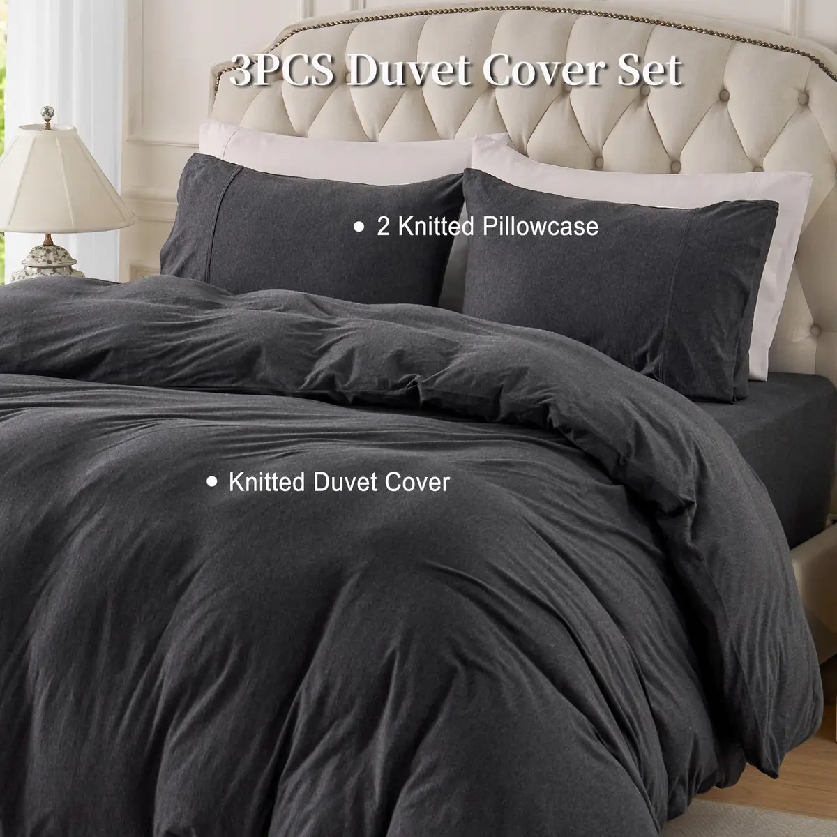 PURE ERA Jersey Knit Duvet Cover Set Heather Charcoal Grey California King | Ultra Soft Cotton Jersey Bedding - view 4