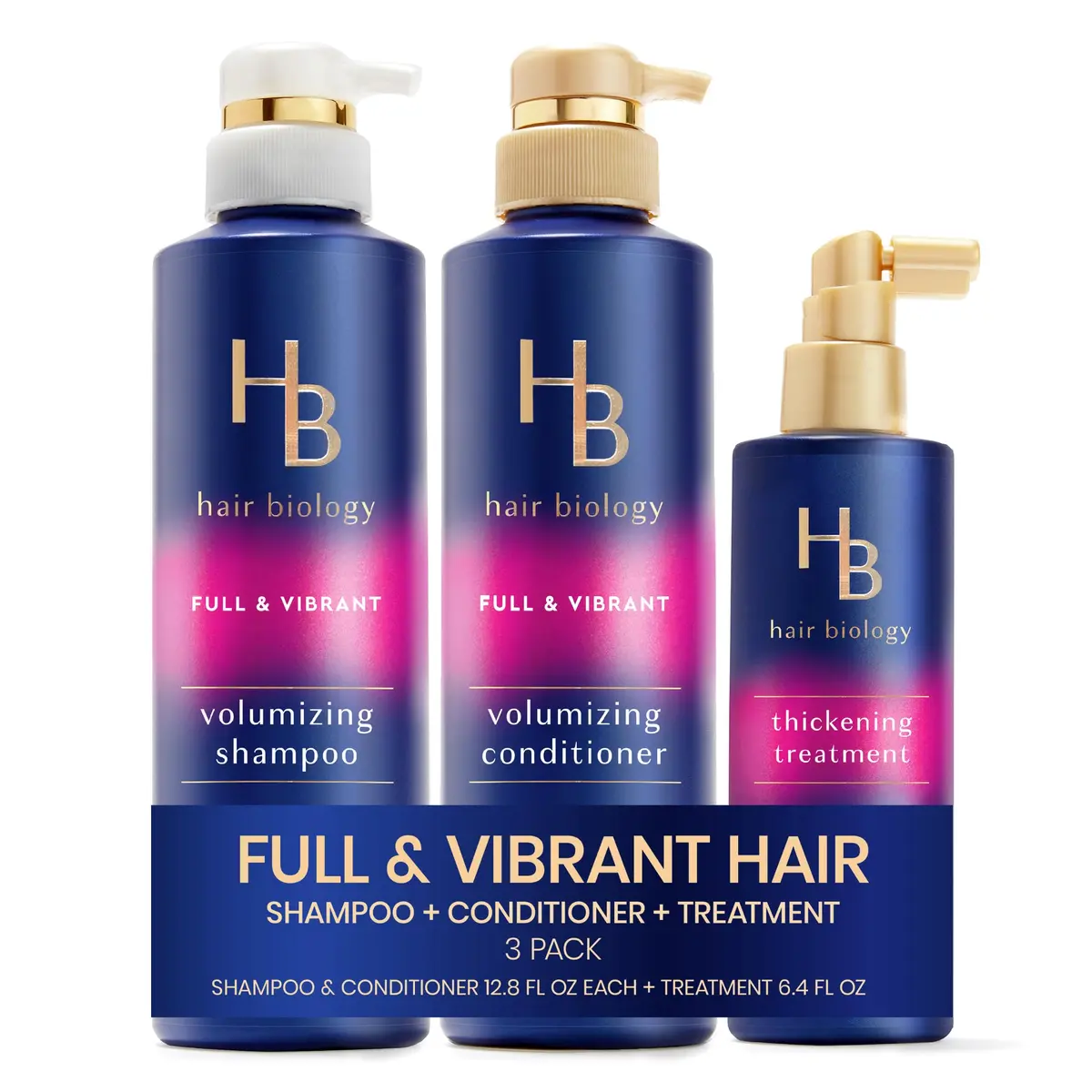 Hair Biology Full & Vibrant Set Including: Volumizing Shampoo (385ml), Conditioner (385ml) & Thickening Treatment (189ml) | Biotin Infused, Paraben-Free, Color-Safe - main product image
