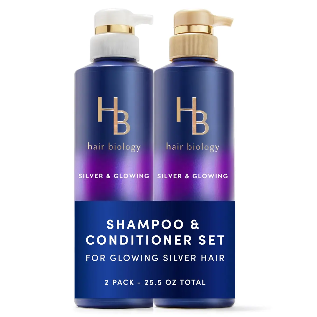 Hair Biology Biotin-Infused Purple Shampoo & Conditioner Set for Grey Hair | Anti-Brassiness, Moisturizing, Color-Safe, Silver & Glowing, 12.8 Fl Oz Each, 2 Pack - main product image