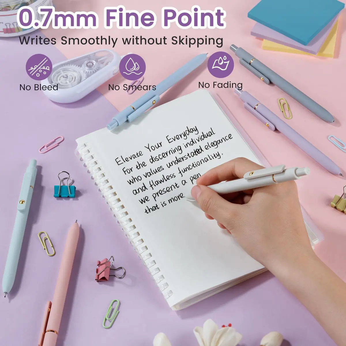 FIOVER Gel Pens 6pcs 0.7mm Fine Point Black Ink Quick Dry Pens | Smooth Writing for Students & Office - view 2