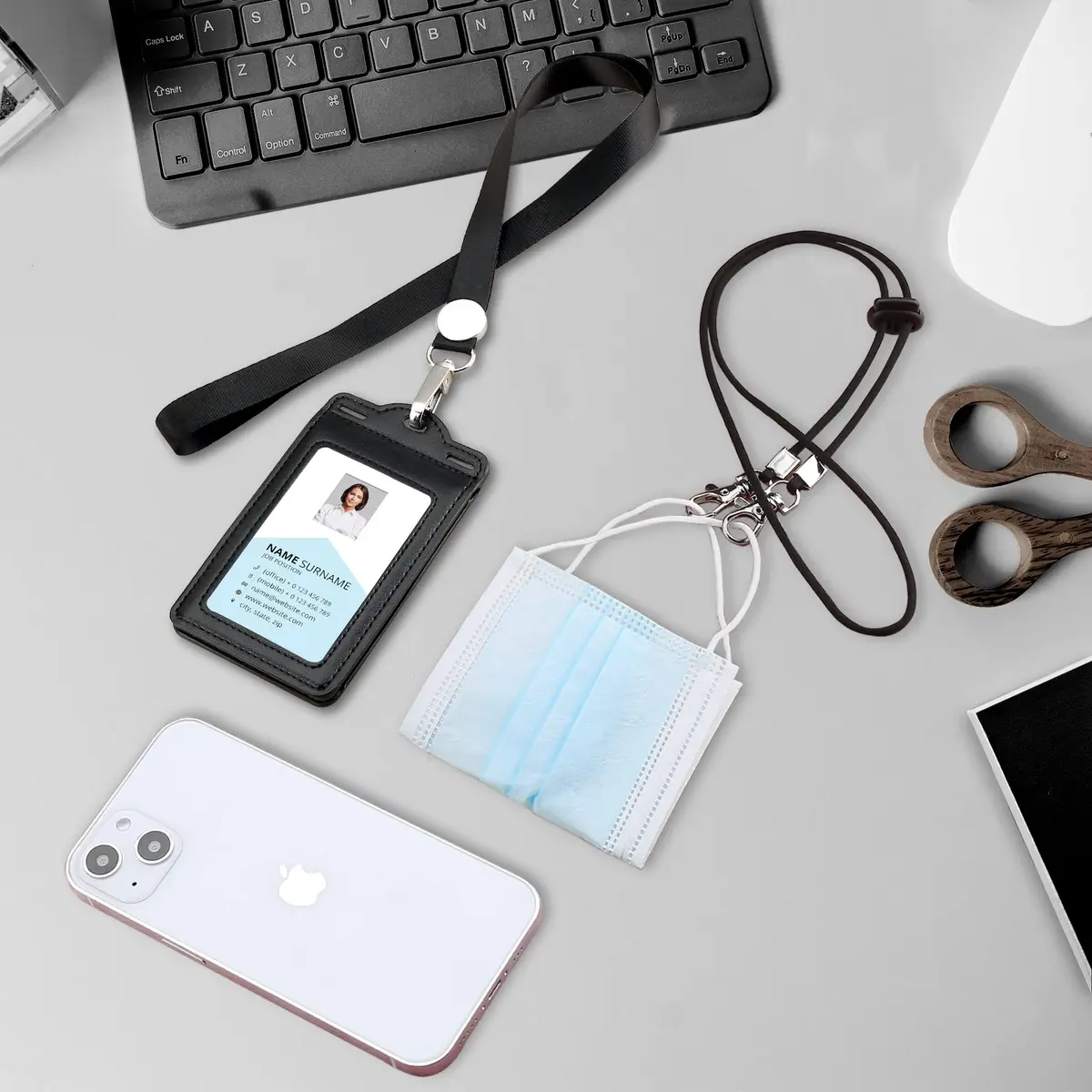 Ouessila Leather Badge Holder with Lanyard, Holds 6+ Cards, Black | Heavy Duty ID Card Holder for Professionals - view 5