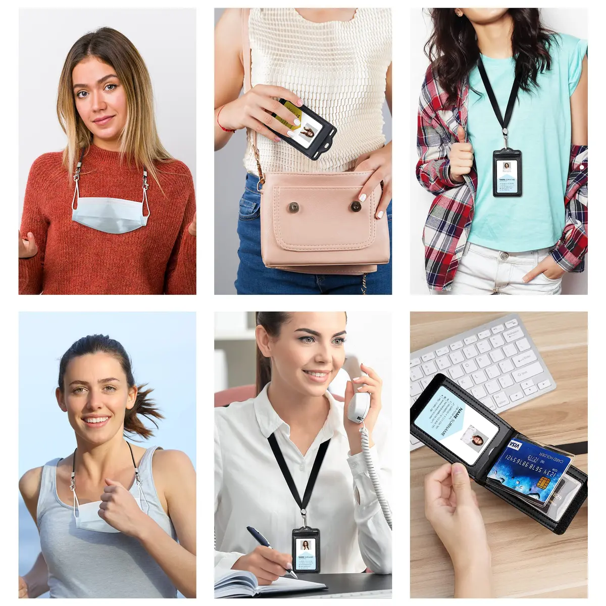 Ouessila Leather Badge Holder with Lanyard, Holds 6+ Cards, Black | Heavy Duty ID Card Holder for Professionals - view 6