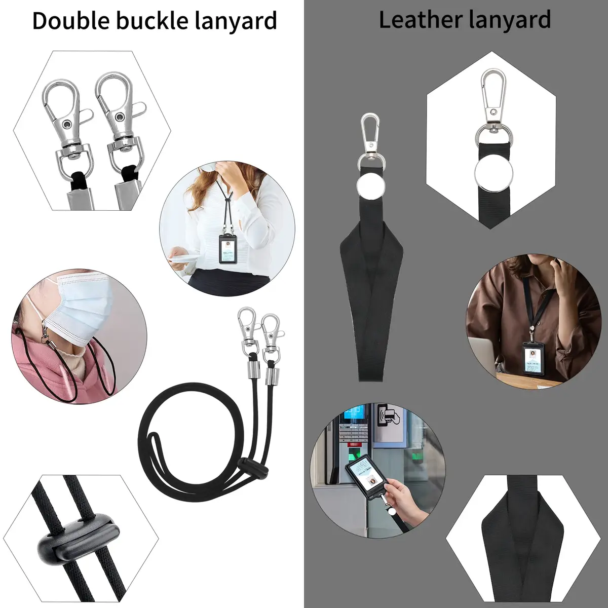 Ouessila Leather Badge Holder with Lanyard, Holds 6+ Cards, Black | Heavy Duty ID Card Holder for Professionals - view 4
