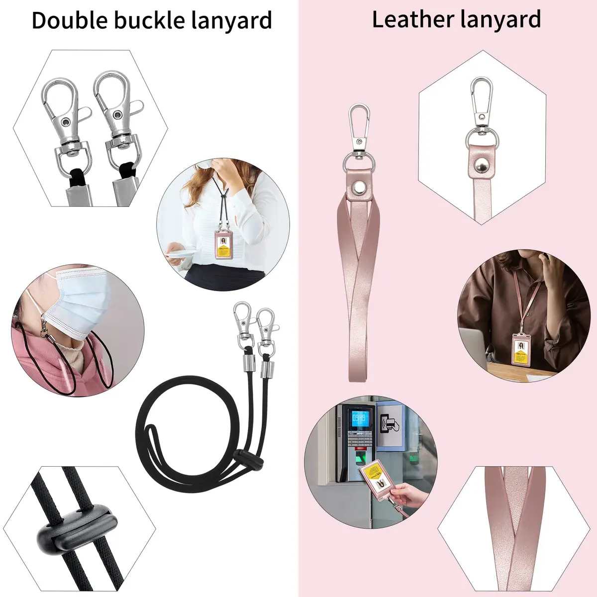 Ouessila Leather Badge Holder with Lanyard, Holds 6 Cards, Trifold ID Card Holder, Rose Gold - view 4