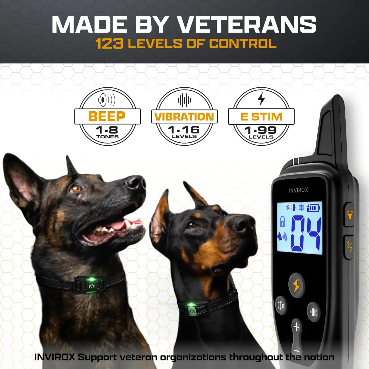 INVIROX Dog Training Collar with Remote, 2 Dog System, 123 Levels, 1100 Yards Range, IP67 Waterproof, Keypad Lock | Professional E-Collar for Large Breeds - view 2