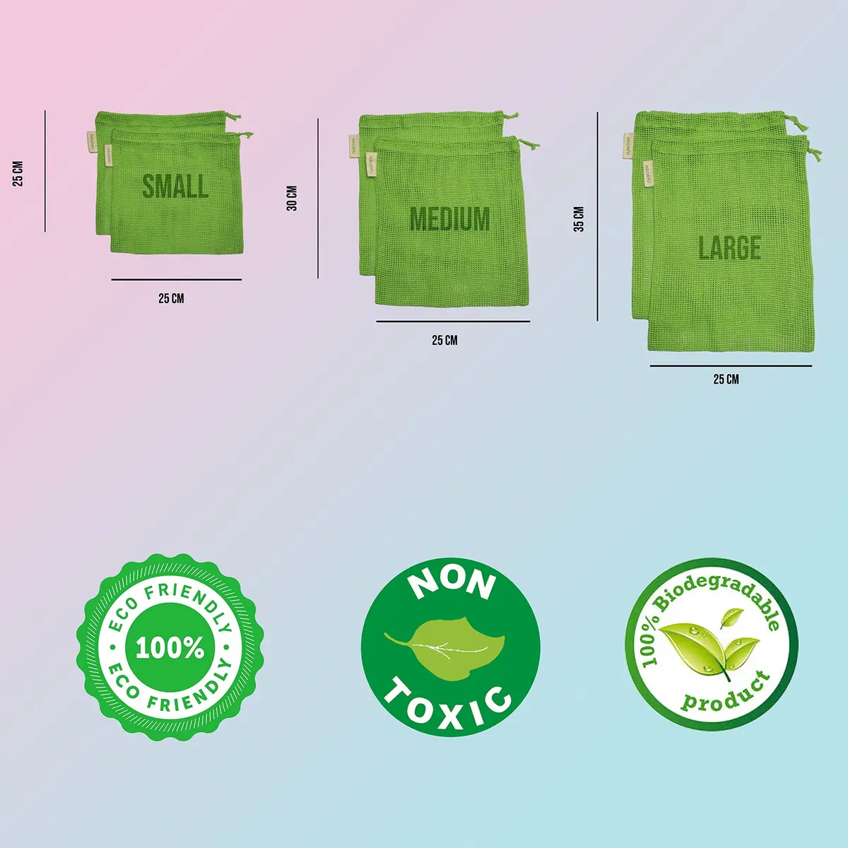 NECAVU 100% Cotton Set of 6 Fridge Bags | Eco-Friendly Vegetable Storage Bags for Fridge (Neem Green, 25cm x 25cm) - view 6
