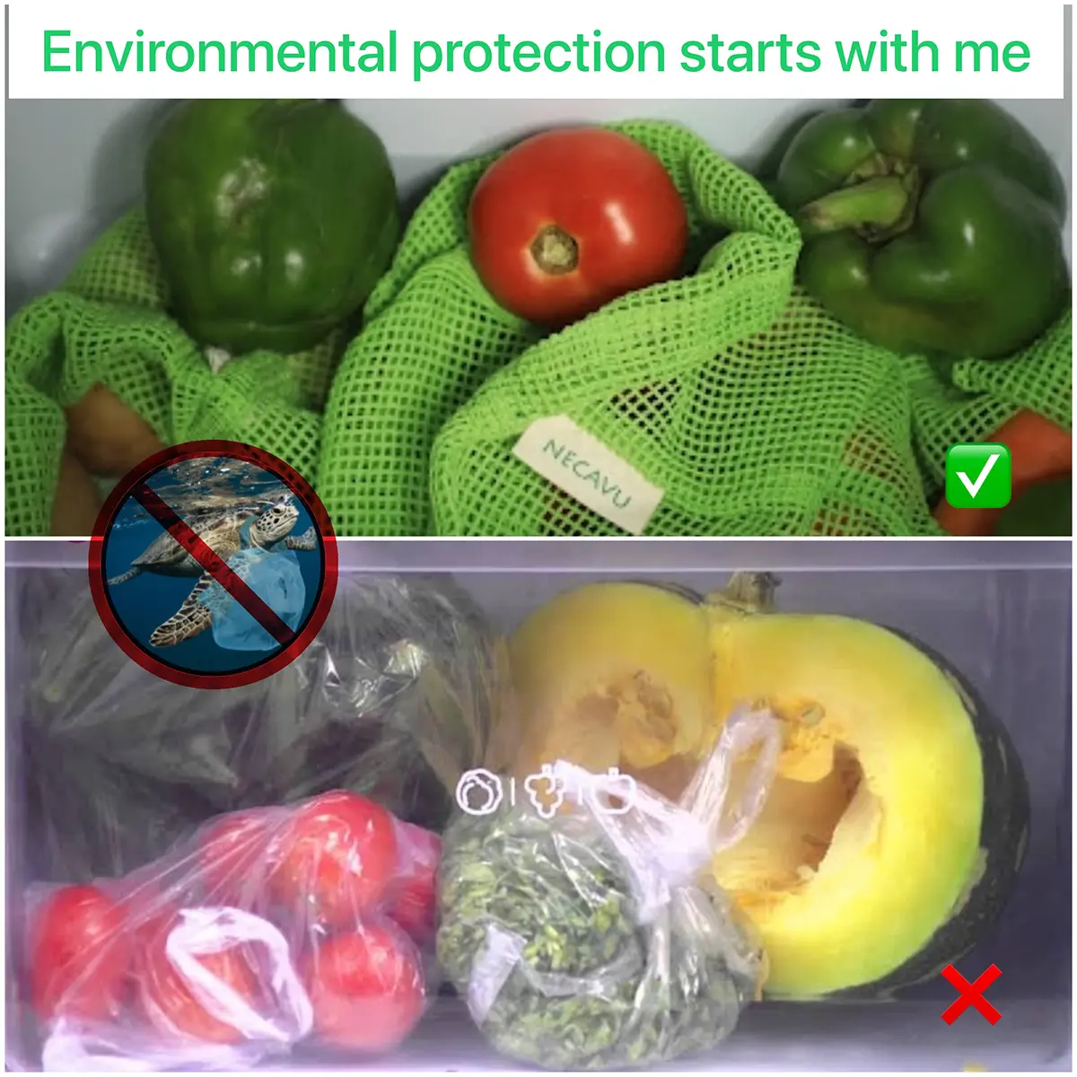 NECAVU 100% Cotton Set of 6 Fridge Bags | Eco-Friendly Vegetable Storage Bags for Fridge (Neem Green, 25cm x 25cm) - view 4