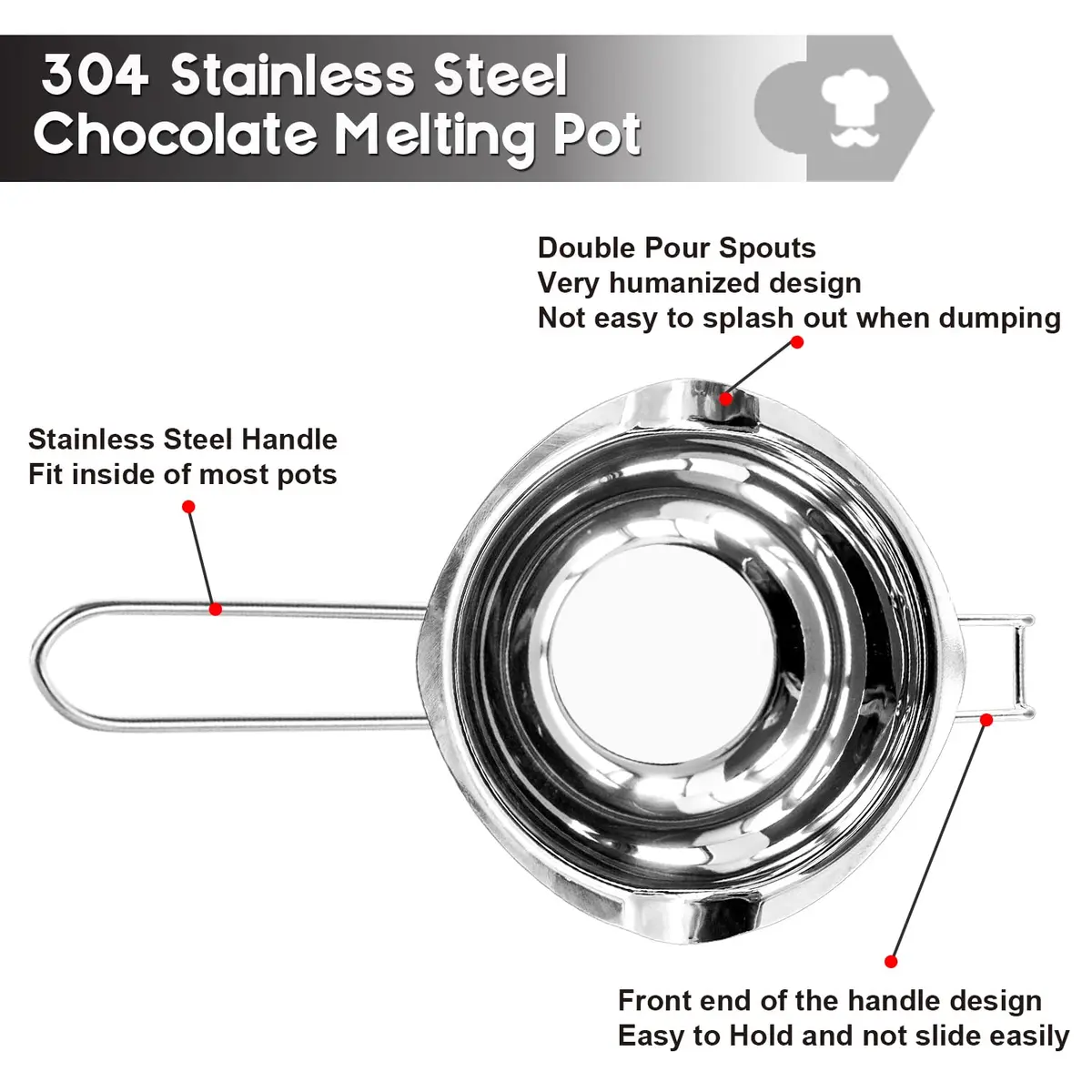 Marsheepy Double Boiler Chocolate Melting Pot 600ml (0.5QT) with 1.5QT Stainless Steel Pot | Rust-Proof 304 Steel - view 2