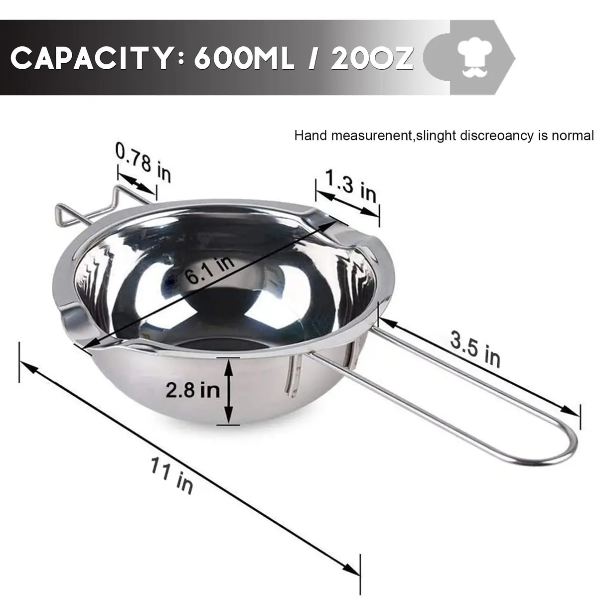 Marsheepy Double Boiler Chocolate Melting Pot 600ml (0.5QT) with 1.5QT Stainless Steel Pot | Rust-Proof 304 Steel - view 3