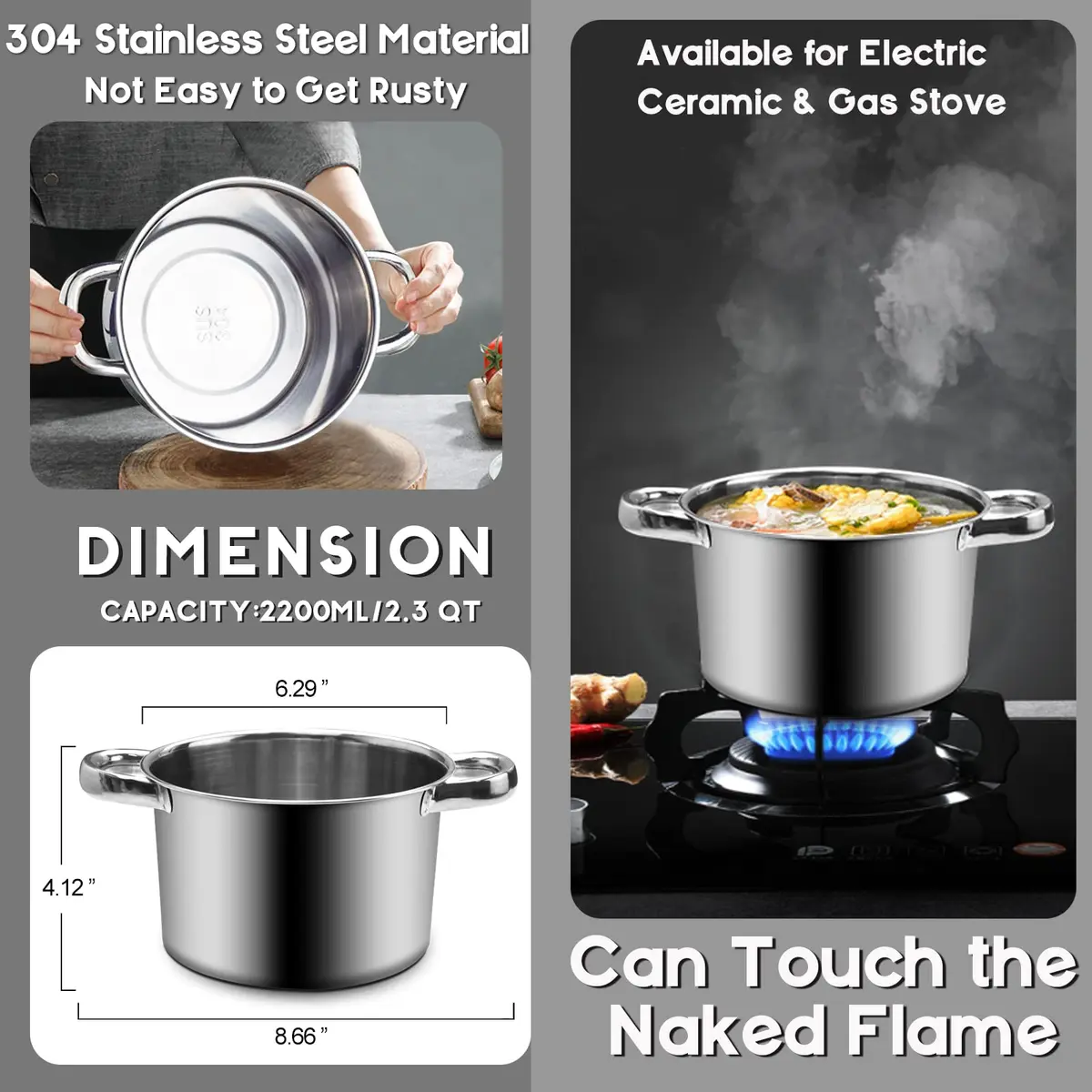 Marsheepy Double Boiler Chocolate Melting Pot 600ml (0.5QT) with 1.5QT Stainless Steel Pot | Rust-Proof 304 Steel - view 4