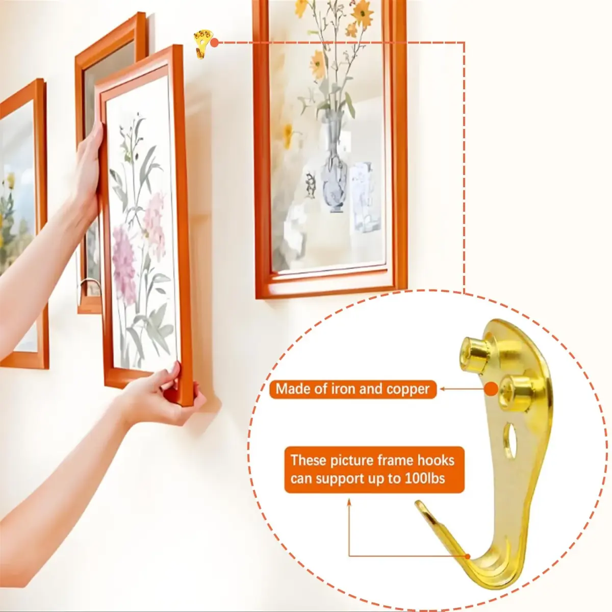 Dianrui Gold 103 PCS Heavy Duty Picture Hangers Kit | 4.5 kg (10 lb) to 45 kg (100 lb) Capacity - view 4