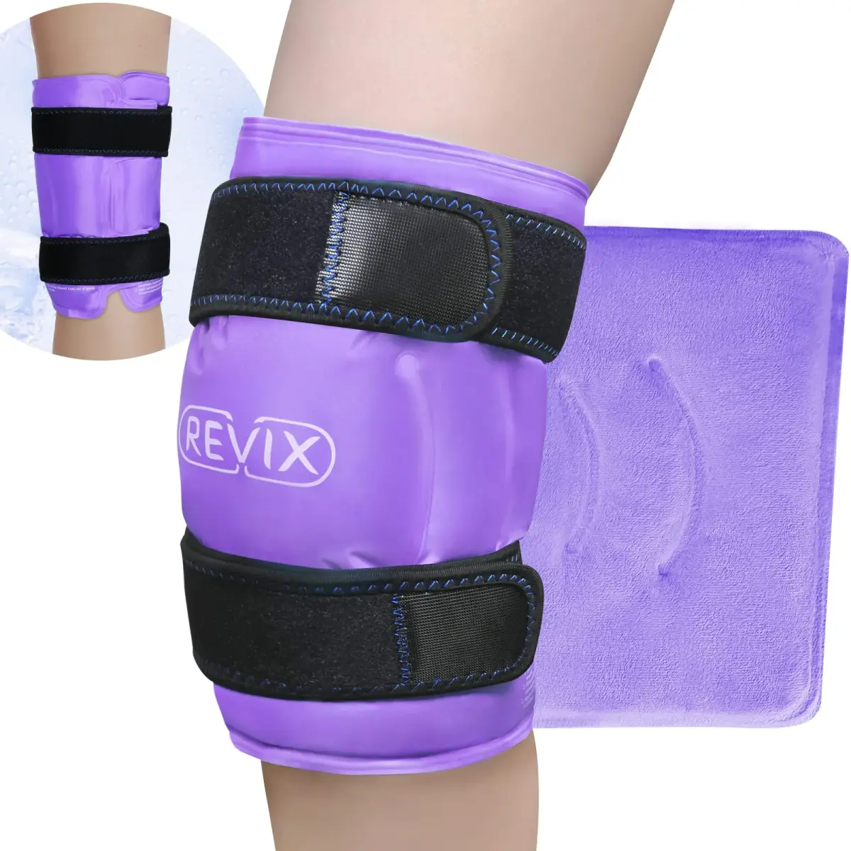 REVIX XL Knee Ice Wrap with Full Coverage Gel Pack | Reversible for Left/Right Knee, Purple - main product image