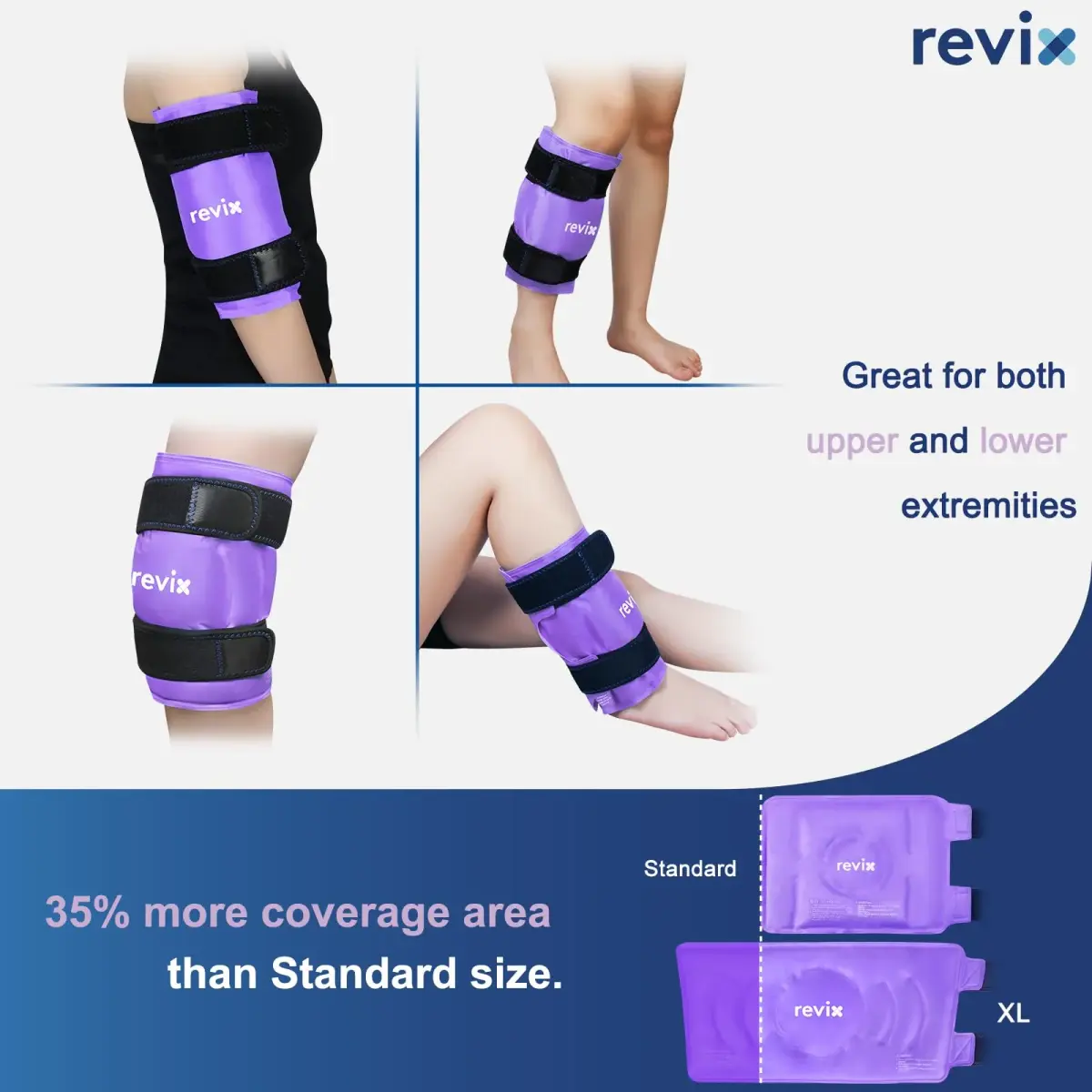 REVIX XL Knee Ice Wrap with Full Coverage Gel Pack | Reversible for Left/Right Knee, Purple - view 6