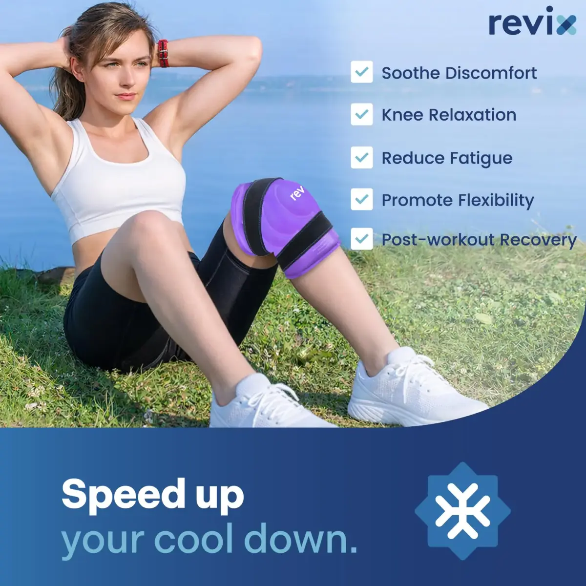 REVIX XL Knee Ice Wrap with Full Coverage Gel Pack | Reversible for Left/Right Knee, Purple - view 3