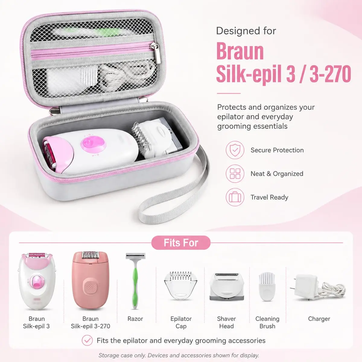 Casmilee Hard Epilator Case for Braun Silk-epil 3/3-270, Off-white | Protective Organizer for Women's Hair Removal Devices & Accessories - view 2