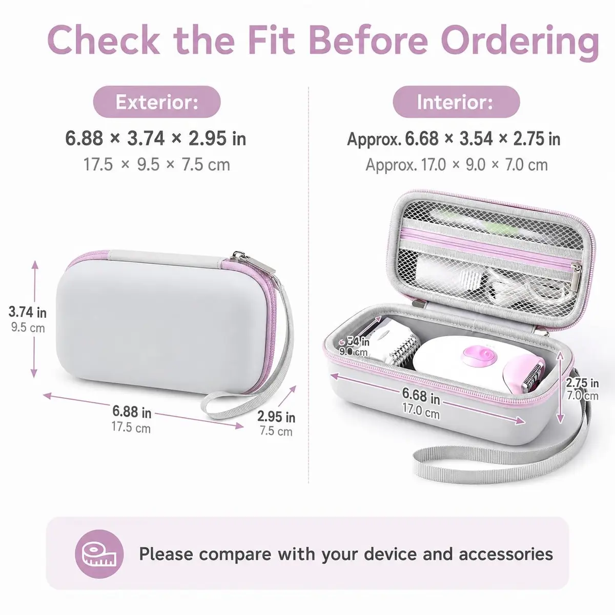 Casmilee Hard Epilator Case for Braun Silk-epil 3/3-270, Off-white | Protective Organizer for Women's Hair Removal Devices & Accessories - view 3