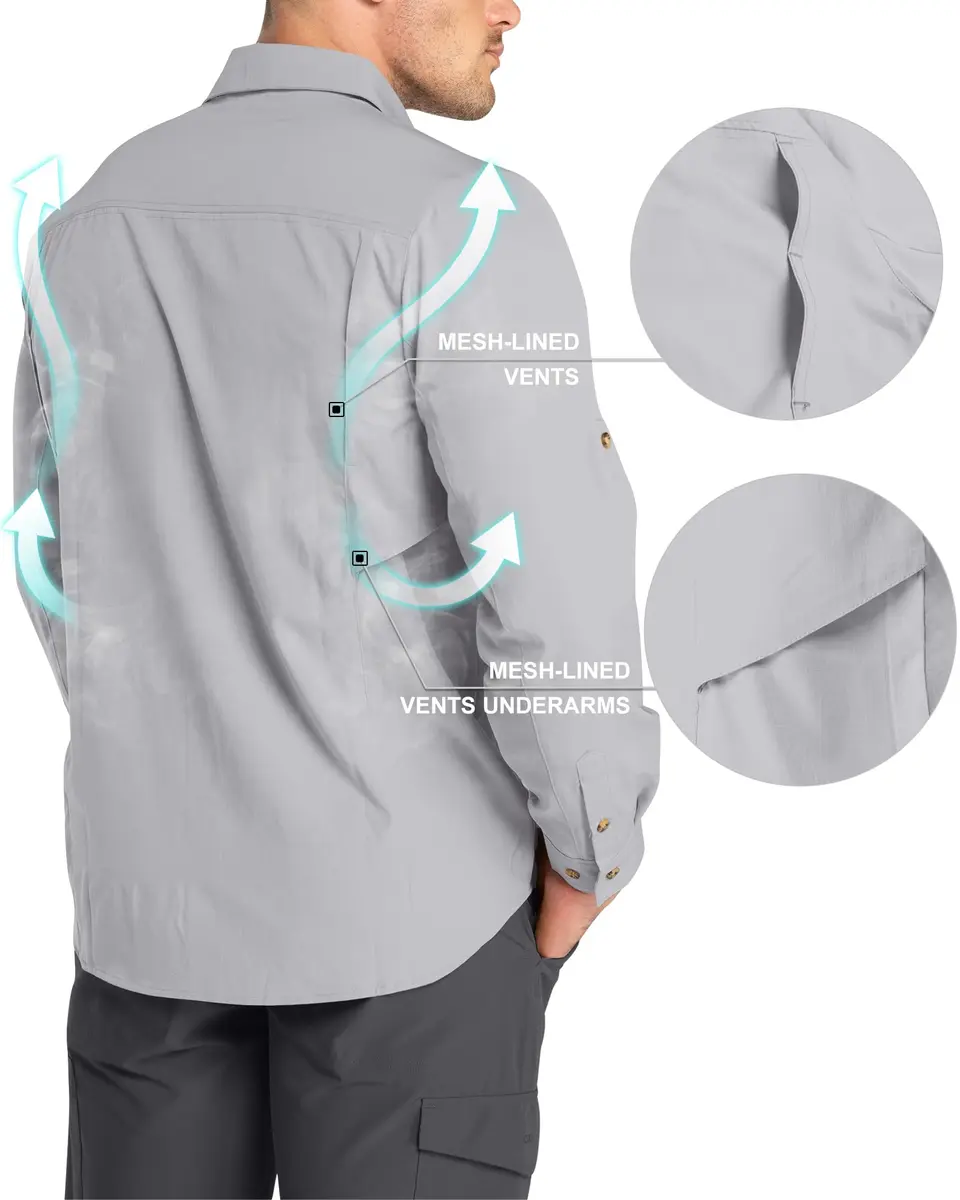 33,000ft Men's Long Sleeve Hiking Shirt XX-Large Silver Grey | Quick Dry UPF 50 Sun Protection - view 5