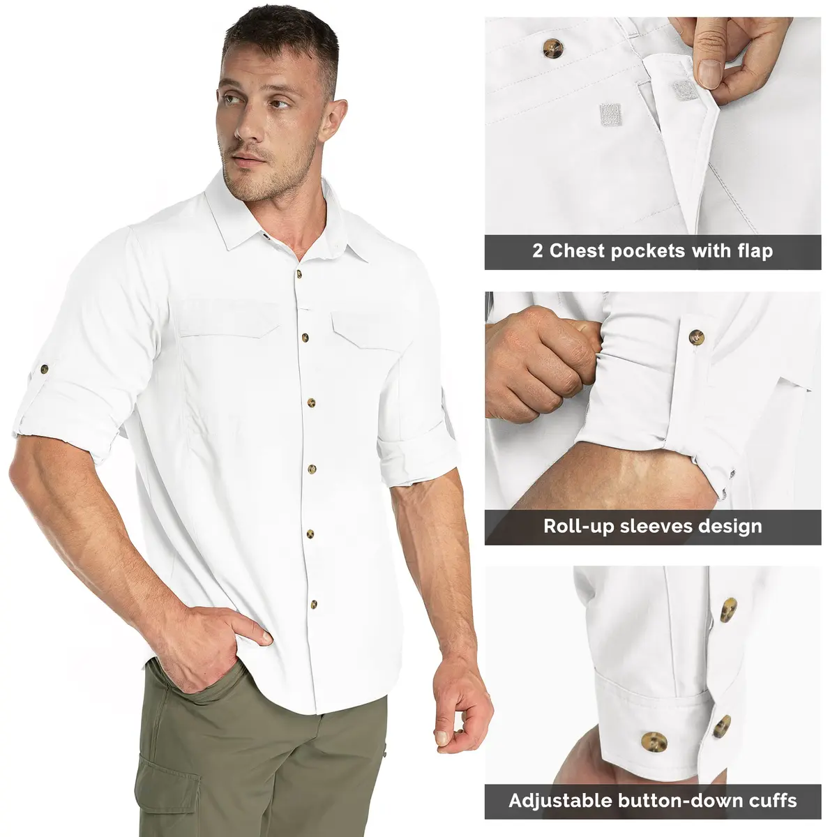 33,000ft Men's White Long Sleeve Hiking Shirt UPF 50+ | Quick Dry & Breathable - view 5