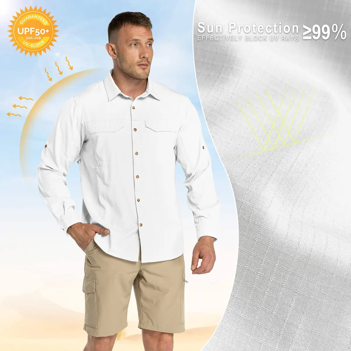 33,000ft Men's White Long Sleeve Hiking Shirt UPF 50+ | Quick Dry & Breathable - view 3
