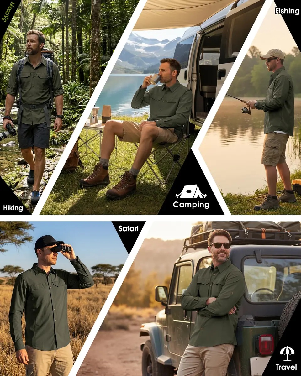 33,000ft Men's Long Sleeve Hiking Shirt UPF 50 Sun Protection 156 g (5.5 oz) Green | Quick Dry Breathable Safari Travel - view 2