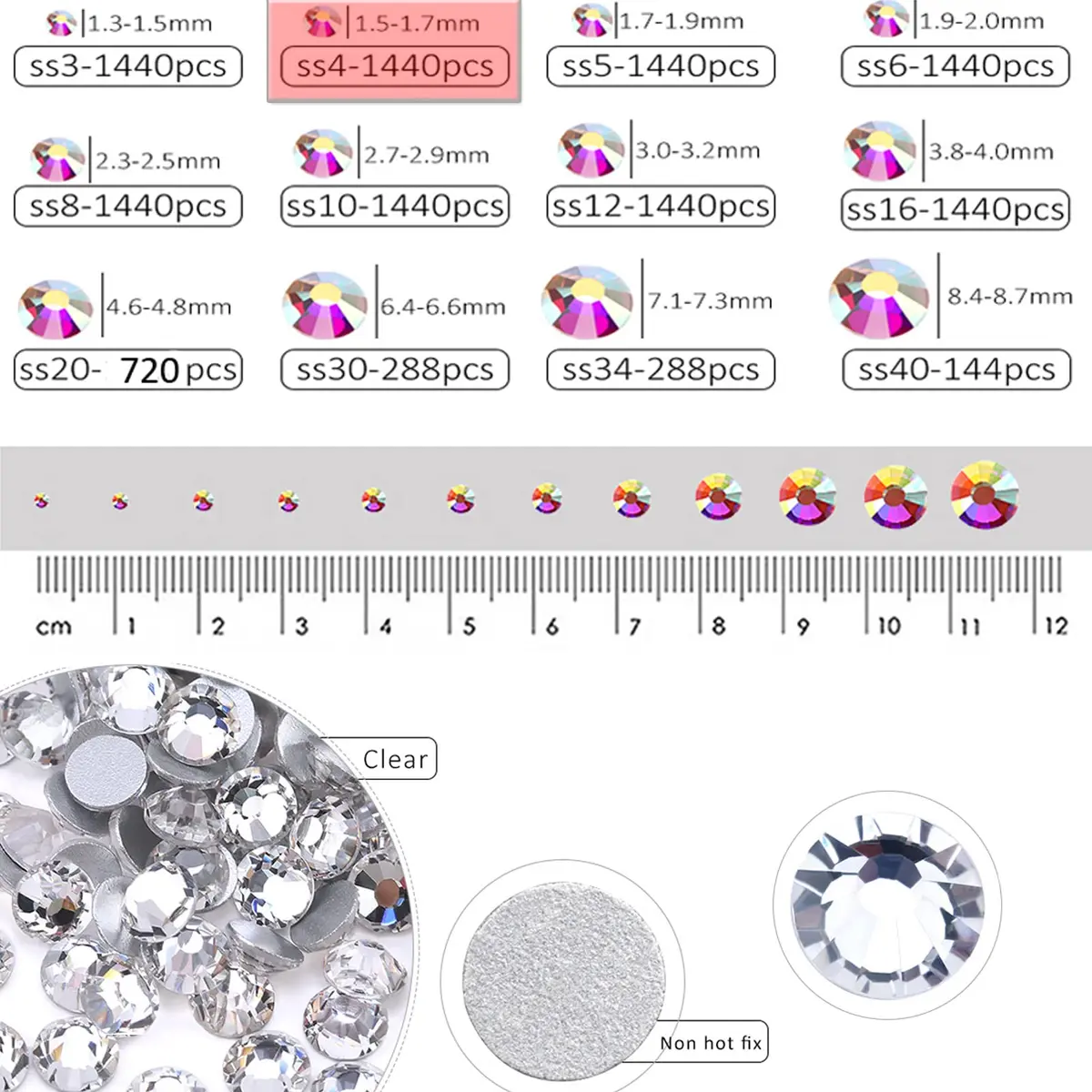 Dowarm Crystal Clear Flatback Rhinestones SS4 (1.5mm) | 1440 Pieces for Nail Art & Crafts - view 4