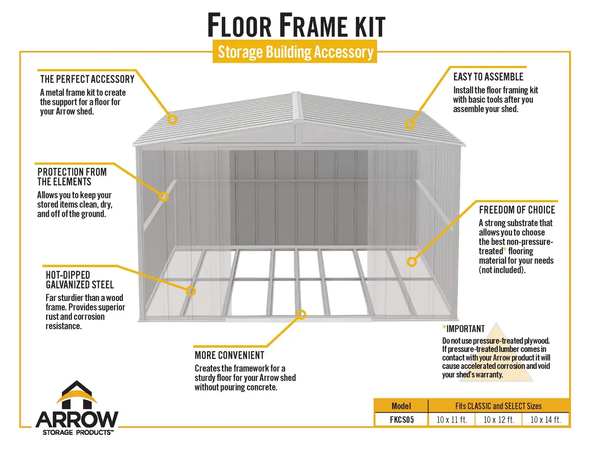 Arrow Outbuilding Floor Frame Kit for Classic & Select Sheds, Extra Large | Heavy-Duty Galvanized Steel - view 5