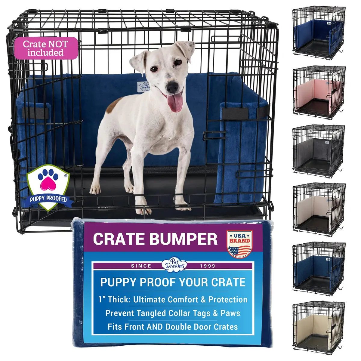 Pet Dreams Dog Crate Bumper - Patented Comfy Liner & Dog Tail Protector for Inside Crate, Fits iCrate Cages 18, 24, 30, 36, 42, 48 Inches (Blue, Large, 36") - main product image